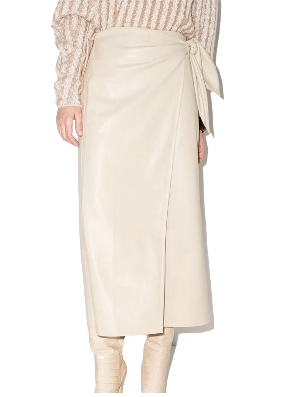 Nanushka Amas Tied Faux Leather Midi Skirt Cream Beige Wrap Vegan S